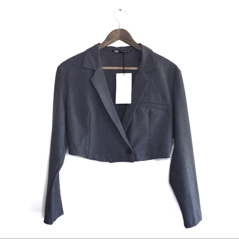 Zara Cropped Pinstripe Button Blazer Shirt Small - Picture 9 of 16